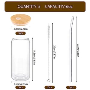 Moretoes 5pcs 16oz Glass Cups with Lids and Straws, Glass Iced Coffee Cups Drinking Glasses Set, Cute Tumbler Cup Boba Bottle for Jumbo Smoothie, Bubble Tea, Cold Brew,Soda, Juice