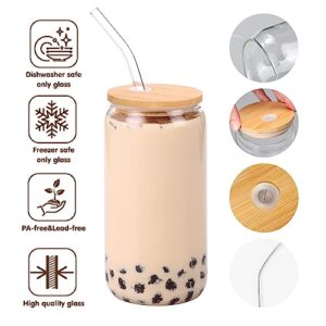 Moretoes 8pcs 16oz Glass Cups with Lids and Straws, Glass Iced Coffee Cups Drinking Glasses Set, Cute Tumbler Cup Boba Bottle for Jumbo Smoothie, Bubble Tea, Cold Brew,Soda, Juice