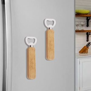 2 pack magnetic beer bottle opener for fridge with solid wood handle, easily stay on the fridge and rv for convenient storage - cool kitchen gadget, gift for fathers husbands bartender