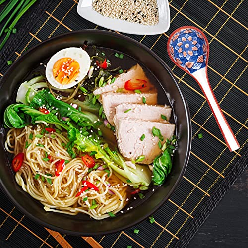 Asian Ceramic Soup Spoons Japanese - Soup Spoons with Long Curved Handle for Ramen Noodles,Dumpling,Rice(4 Pcs)