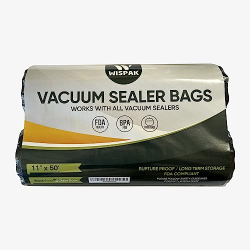 WISPAK Vacuum Sealer Bags food grade BPA free vac seal - 2 pack Rolls (11x50, Black/Clear)