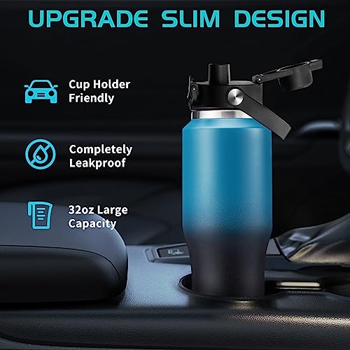 DIGJUPER 32oz Insulated Tumblers with Lid and Straw - Spout Lid, Cold-48H & Hot-24H, Slim Insulated Water Bottles that Fits in Cup Holder, Stainless Steel Tumblers Large Water Cup for Drive Trip Gym