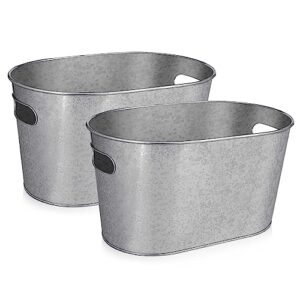 BARsics 5-Quart Galvanized Metal Tin Tub for Beverages, Beer Bottles, Planters and Décor - Lightweight and Durable - 12x8x6.5 inches (Pack of 2)