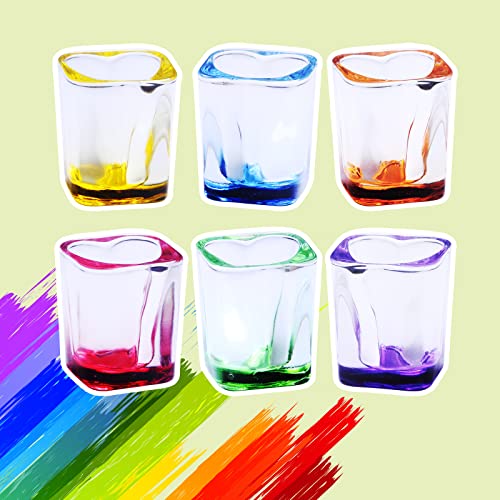 Jaepsing Shot Glasses, 2oz Heavy Base Shot Glasses Sets of 6/Heart Shaped Shot Glasses/Rainbow Shot Glasses/Square Shot Glasses/Espresso Shot Glasses/Bulk Shot Glasses