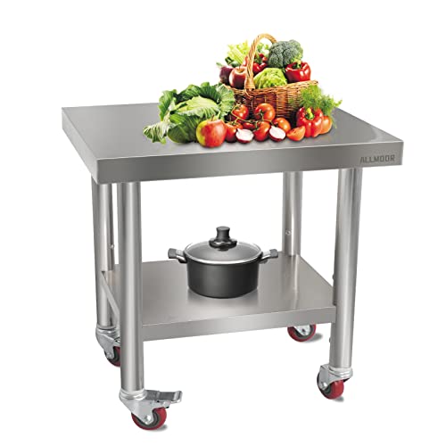 ALLMODR Small Stainless Steel Work Table - Workbench with Undershelf Compact Mini Table for Food Storage and Kitchen Organization