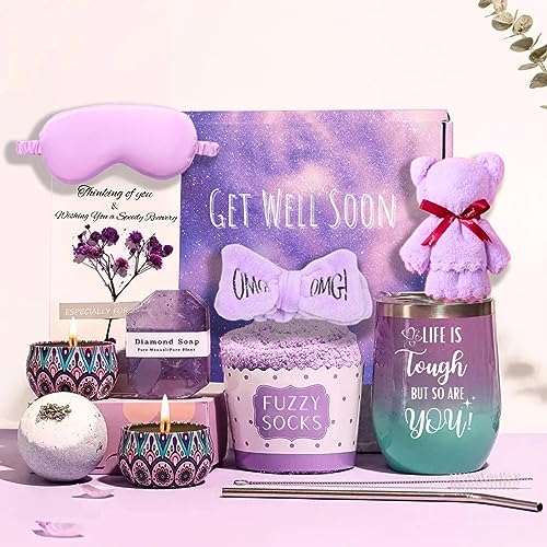 Get Well Soon Gifts for Women, 13pcs Lavender Filled & Scented Get Well Soon Gift Basket, Get Well Gifts for Women after Surgery Thinking of You & Wishing You a Speedy Recovery Care Package for Women