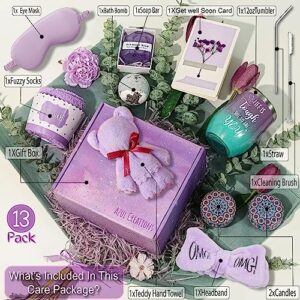 Get Well Soon Gifts for Women, 13pcs Lavender Filled & Scented Get Well Soon Gift Basket, Get Well Gifts for Women after Surgery Thinking of You & Wishing You a Speedy Recovery Care Package for Women