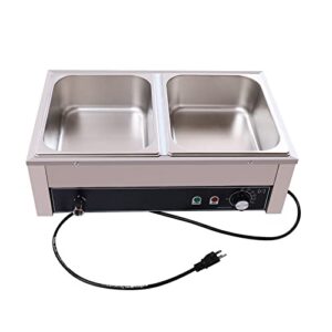 Food Warmer, 2-Pan Commercial Countertop Steam Catering Food Warmer, 1500W Stainless Steel Electric Steam Warmer, Restaurants Professional Buffet Chafing Dishes with Lids, 6.87Qt/6.5L