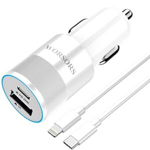 35w usb c fast car charger [apple mfi certified] for iphone 14 pro/14 pro max/14+, iphone 13/12/11/mini/xs/xr/8/se, ipad, 20w pd3.0 rapid charging adapter + 3ft type c to lightning cable cord - white