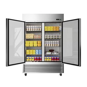 hoccot commercial refrigerator 54” two solid door reach-in cooler, stainless steel 2 sections air-cooled refrigerator with adjustable +33°f~+41°f temp range in lcd display, 49 cu.ft for restaurant