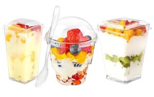 easercy 75 pack 3 oz / 4.8 oz / 5 oz plastic dessert cups with lids and spoons, parfait cups with lids appetizer cups for party, mini dessert cups with spoons for pudding fruit
