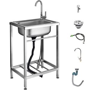 stainless sink，single bowl kitchen sinks，stainless steel utility sink,thickened stainless steel single sink with stainless steel bracket and 360° swivel faucet, suitable for garage, kitchen, (color :
