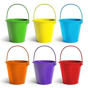 colorlaza small metal buckets with handle 6 pcs – galvanized bucket leak proof & rust resistant 20 fl oz capacity - best for party décor, organizing & decorating classrooms (multicolored, 4.3" top)
