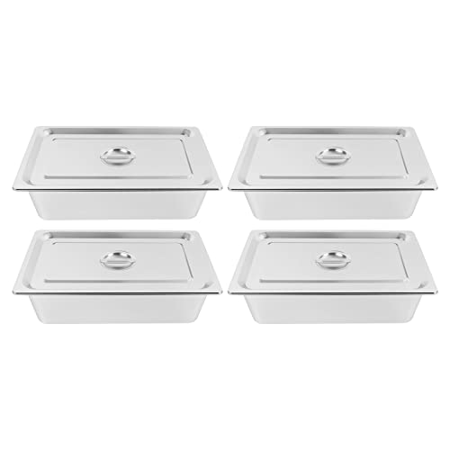 4 Pack Hotel Pan 5.9-Inch Deep Steam Table Pan with Lid 21.26" L x 12.6" W Hotel Pans Stainless Steel Pans Restaurant and Commercial Steam Tables