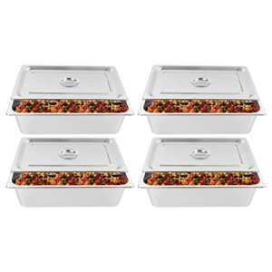 4 Pack Hotel Pan 5.9-Inch Deep Steam Table Pan with Lid 21.26" L x 12.6" W Hotel Pans Stainless Steel Pans Restaurant and Commercial Steam Tables