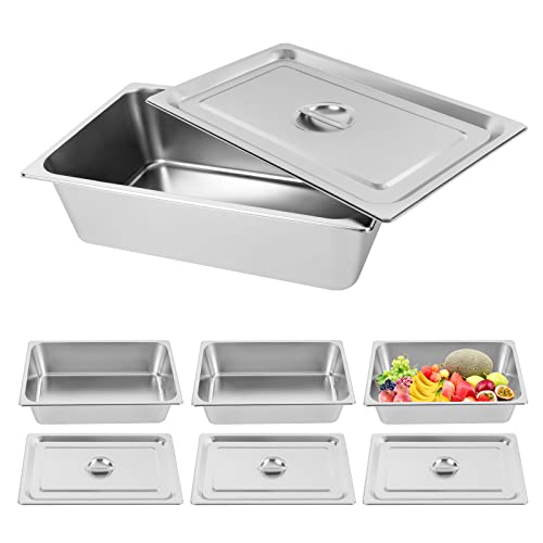 4 Pack Hotel Pan 5.9-Inch Deep Steam Table Pan with Lid 21.26" L x 12.6" W Hotel Pans Stainless Steel Pans Restaurant and Commercial Steam Tables