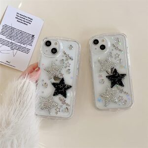 Faneiy for iPhone 11 Case with Phone Charm Chain Accessories Cute 3D Sparkle Shiny Stars Rhinestone Clear Phone Case Women Girl Aesthetic Camera Protection Shockproof Case for iPhone 11-6.1''