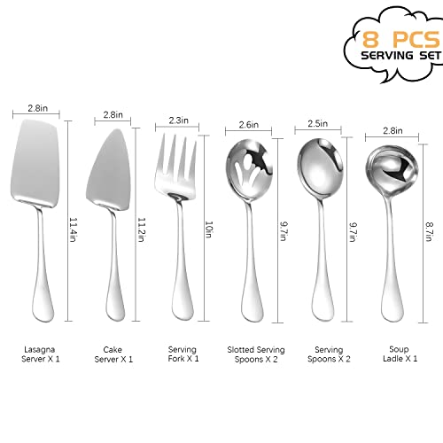 Stainless Steel Serving Utensils,8 Pcs Serving Set with Serving Spoons,Serving Fork,Soup Ladle,Lasagna Server,Pie Server,Polished Serving Utensil Set for Buffet Parties Home,Dishwasher Safe