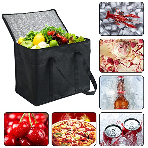 Aosome 2 Packs XL Insulated Food Delivery Bag,Pizza Delivery Bag,Collapsible Cooler Bag,Reusable Grocery Shopping Bag for Shopping,BBQ,Fishing,Picnic,Outdoor (Black 30L)