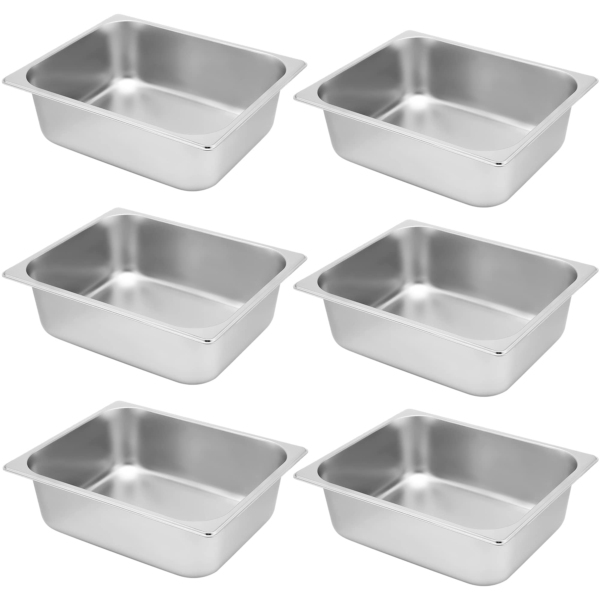 ZeroPone Hotel Pan 4" Deep Steam Table Pan 6 Pack 1/2 Size 12.8"L x 10.4"W Hotel Pan 22 Gauge Stainless Steel Anti Jam Steam Table Pan