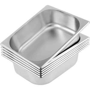 ZeroPone Hotel Pan 4" Deep Steam Table Pan 6 Pack 1/2 Size 12.8"L x 10.4"W Hotel Pan 22 Gauge Stainless Steel Anti Jam Steam Table Pan