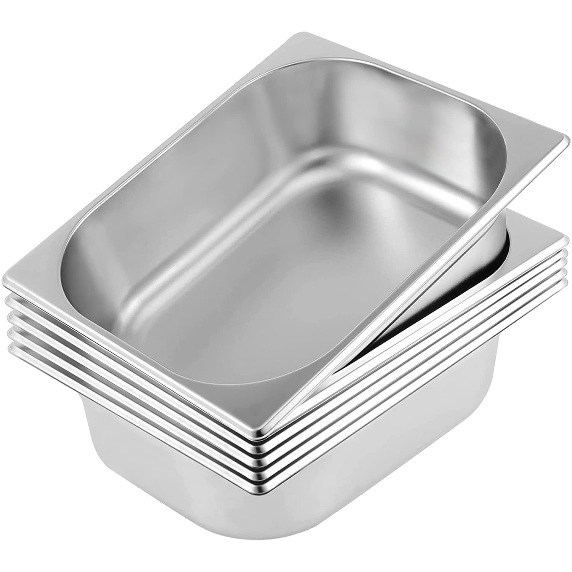 ZeroPone Hotel Pan 4" Deep Steam Table Pan 6 Pack 1/2 Size 12.8"L x 10.4"W Hotel Pan 22 Gauge Stainless Steel Anti Jam Steam Table Pan