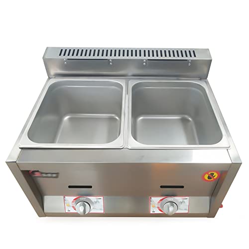 2 × 6L Pans Food Warmer Heater, Commercial Stainless Steel Gas Buffet Countertop Food Warmer Table Steamer Soup Warmer Gas Deep Fryer for Catering and Restaurants