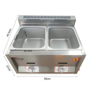 2 × 6L Pans Food Warmer Heater, Commercial Stainless Steel Gas Buffet Countertop Food Warmer Table Steamer Soup Warmer Gas Deep Fryer for Catering and Restaurants