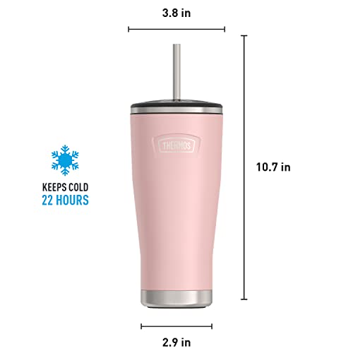 ICON SERIES BY THERMOS Stainless Steel Cold Tumbler with Straw, 24 Ounce, Sunset Pink