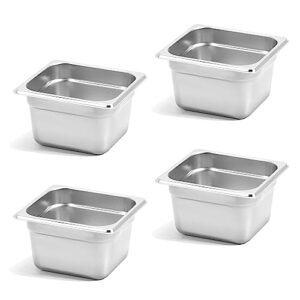 fuson 4 pack 1/6 size 4 inch deep anti jam steam table pan, nsf, commercial 18/8 stainless steam pan, restaurant, hotel
