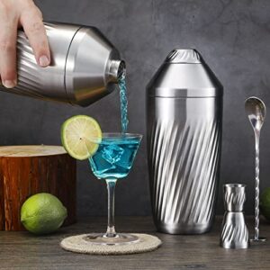 Cocktail Shaker Bar Set - Innovative Premium Vacuum Insulated Stainless Steel Drink Shaker Double Wall Margarita Mixer Jigger & Mixing Spoon Set - Martini Shaker for Home Bartender - 28oz