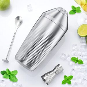 Cocktail Shaker Bar Set - Innovative Premium Vacuum Insulated Stainless Steel Drink Shaker Double Wall Margarita Mixer Jigger & Mixing Spoon Set - Martini Shaker for Home Bartender - 28oz