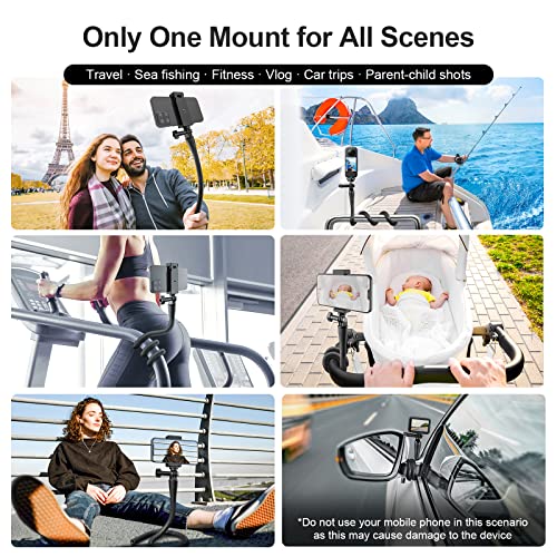 TELESIN Flexible Mount Clamp for GoPro Insta360 Phones, Camera iPhone Android Tripod Stand Neck Holder Selfie Stick Pole for Bike, Motorcycle, Boat, Tube, Treadmill, Stroller, Car, Desk