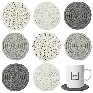 8 pcs absorbent drink coasters, 4 styles handmade boho woven coasters for coffee table, heat-resistant modern cotton coasters for kinds of cups housewarming (4.3in)