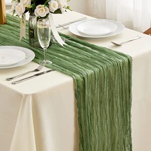 Sage Green Cheesecloth Table Runner - 13.3Ft Boho Gauze Cheese Cloth Table Runner 35x160 Inch Long Romantic Sheer Table Runner for Wedding Bridal Baby Shower Birthday Party Table Decoration