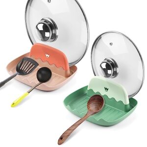 spoon and lid rest - 2 packs spoon rest with lid holder, neat & drip-free spoon rest for countertop stove top, heat-resistant utensil rest for spoons, pot lids, spatulas, utensils, forks