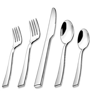 kzovone silverware set, stainless steel extra thick square flatware set, food-grade cutlery tableware set, mirror finish (10-piece)