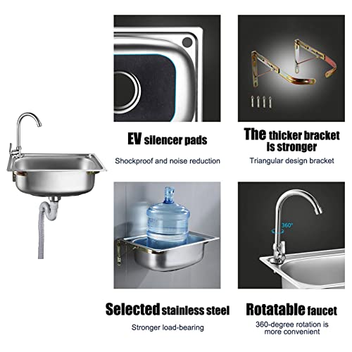 Stainless sink,wall mount utility sink,wall-mounted commercial sink, Wall-mounted stainless steel sink, made of stainless steel, Suitable for hotels, restaurants, garages, kitchens,