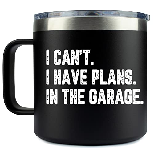 KLUBI Birthday Gifts for Dad Men- Coffee Tumbler Mug 14oz - Garage Dad Funny, Cool Fathers Day Gift Idea from Daughter, Son, Husband, Guys, Papa Who Wants Nothing, Grandpa, Awesome, Mechanic, Uncle