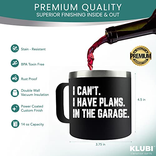 KLUBI Birthday Gifts for Dad Men- Coffee Tumbler Mug 14oz - Garage Dad Funny, Cool Fathers Day Gift Idea from Daughter, Son, Husband, Guys, Papa Who Wants Nothing, Grandpa, Awesome, Mechanic, Uncle