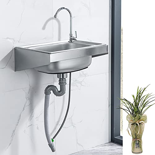 Wall mounted stainless steel utility sink,stainless kitchen sink,small kitchen sink,Commercial Hand Sink with Faucet 304 Stainless Steel Wall Mount Wash Sink,Suitable for kitchens, restaurants, (Si