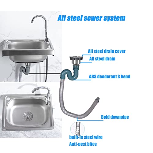 Wall mounted stainless steel utility sink,stainless kitchen sink,small kitchen sink,Commercial Hand Sink with Faucet 304 Stainless Steel Wall Mount Wash Sink,Suitable for kitchens, restaurants, (Si