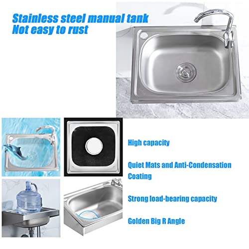 Wall mounted stainless steel utility sink,stainless kitchen sink,small kitchen sink,Commercial Hand Sink with Faucet 304 Stainless Steel Wall Mount Wash Sink,Suitable for kitchens, restaurants, (Si