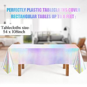 3 Pack Iridescent Tablecloth, 54" x 108" Birthday Party Table Cloths Iridescence Plastic Disposable Table Covers Iridescent Disco Party Decorations, Mermaid Birthday Decor Tablecloth for Buffet Table