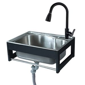 utility sink,single bowl kitchen sinks,wall mounted stainless steel utility sink,304 stainless steel wall mount single slot with towel rack for garage, garden, kitchen, home (size : 37 * 32cm)