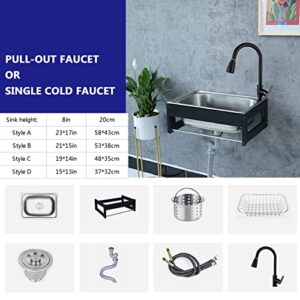 Utility sink,single bowl kitchen sinks,wall mounted stainless steel utility sink,304 stainless steel wall mount single slot with towel rack for garage, garden, kitchen, home (Size : 37 * 32cm)