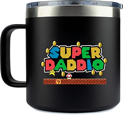 YACO STORE 14oz Mug- SuperDaddio | Gifts for Dad Who Wants Nothing - Dad Gifts from Daughter Son - Birthday Gifts for Dad - Step Dad Gifts - Best Dad Ever Gifts - Super Mario Gifts