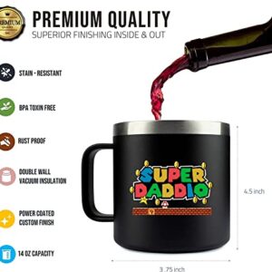 YACO STORE 14oz Mug- SuperDaddio | Gifts for Dad Who Wants Nothing - Dad Gifts from Daughter Son - Birthday Gifts for Dad - Step Dad Gifts - Best Dad Ever Gifts - Super Mario Gifts