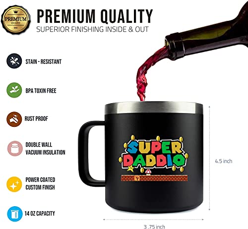 YACO STORE 14oz Mug- SuperDaddio | Gifts for Dad Who Wants Nothing - Dad Gifts from Daughter Son - Birthday Gifts for Dad - Step Dad Gifts - Best Dad Ever Gifts - Super Mario Gifts