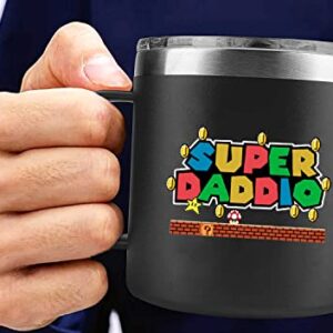 YACO STORE 14oz Mug- SuperDaddio | Gifts for Dad Who Wants Nothing - Dad Gifts from Daughter Son - Birthday Gifts for Dad - Step Dad Gifts - Best Dad Ever Gifts - Super Mario Gifts